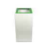 white office recycling bin with green top