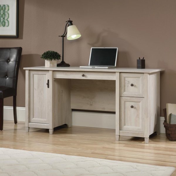 chalked wood home office computer desk