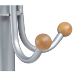 close up of coat stand top with silver frame and beech ball hooks