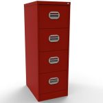 red file cabinet with 4 drawers