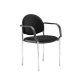 black fabric meeting chair with arms and chrome frame