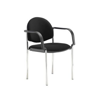 black fabric meeting chair with arms and chrome frame