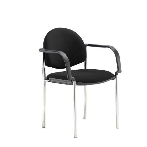 black fabric meeting chair with arms and chrome frame