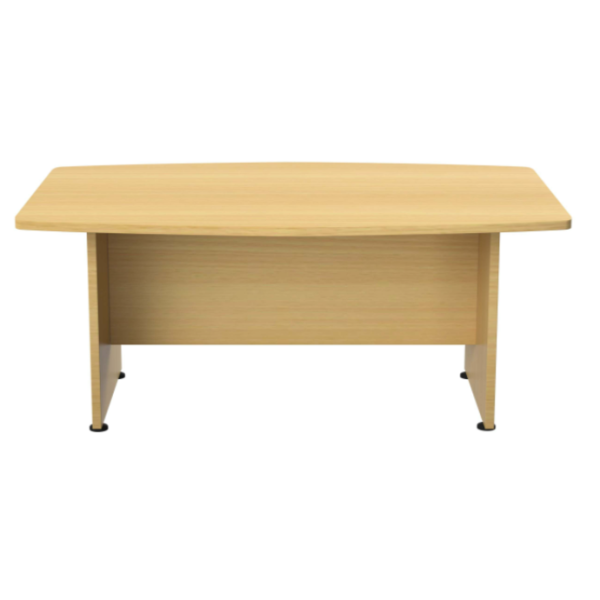 boat shape boardroom table in light wood