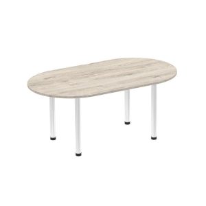 rounded end boardroom table with grey oak table top and silver legs