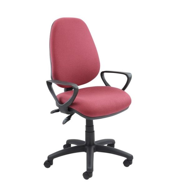 pink fabric office chair with black frame