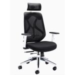 high back office chair with black mesh back and black fabric seat