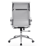 high back executive office chair in white leather and chrome frame. Back view