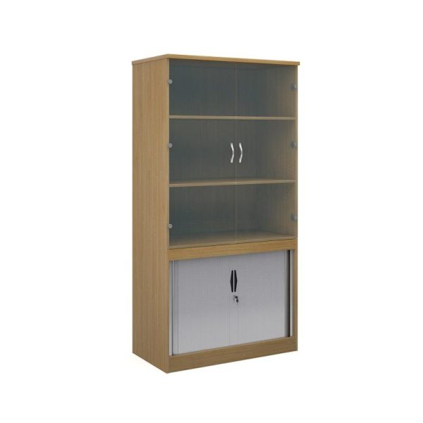 Office System Combination Tambour Storage Cupboard With Glass Upper Doors Work 2000mmG - Image 2
