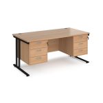 office desks online with 2 x 3 drawer pedestals. in beech finish with black legs