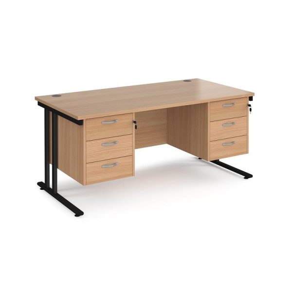 office desks online with 2 x 3 drawer pedestals. in beech finish with black legs