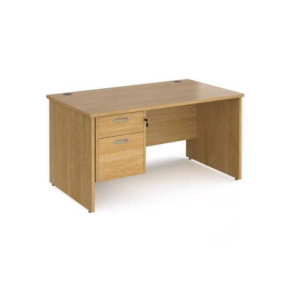 office desk in oak finish with 2 drawer desk pedestal;