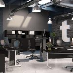 black office furniture roomset. With black office desks and office storage.