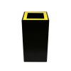 black office recycling bin with yellow top