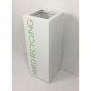 white office recycling bin with green lettering Mixed Recycling
