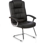 black leather visitor chair with chrome cantilever frame