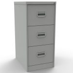 grey office filing cabinet with 3 drawers