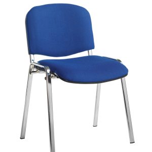 meeting room chair stackable in blue fabric and chrome leg frame