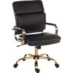 black leather vintage style executive office chair with brass coloured base and arms