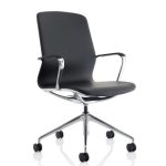 vegan leather office chair with black PU upholstery and chrome 5 star base