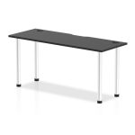 office desk with black desk top and aluminium legs