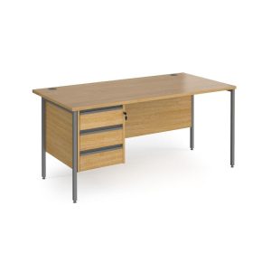 3 drawer desk in oak with graphite H leg frame