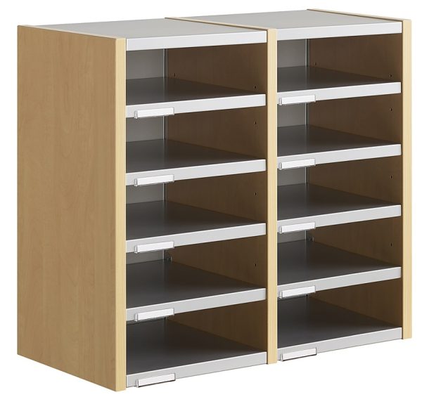 10 compartment anti - bacterial pigeon holes in light wood and grey. 2 x 5 unit