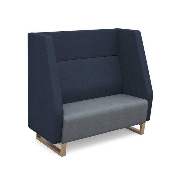 High Back Social Space Sofa Echo Blue/Grey With Oak Frame