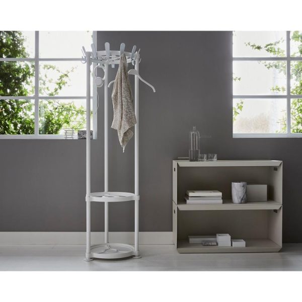 white designer coat stand in room set with office bookcase