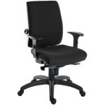 24 hour office chair in black fabric with arms and standard black base