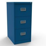 blue filing cabinet with 3 drawers