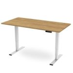 height adjustable sit stand office desk with oak desk top and white leg frame