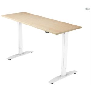 height adjustable desk with oak desk top and white leg frame