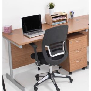 black office chair at beech office desk