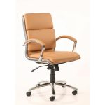medium back office chair in tan leather and chrome frame