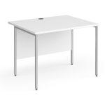 H frame desk with white desk top and silver leg frame