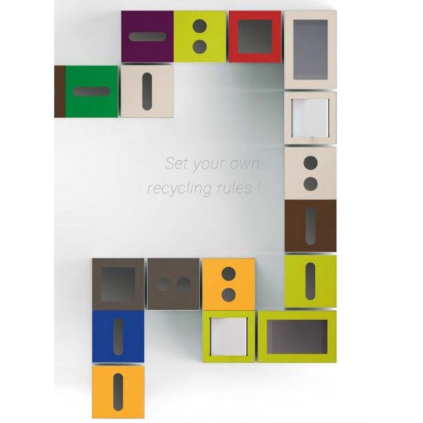 ariel view of different office recycling bins