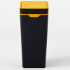 black plastic office recycling bin with yellow lid