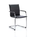 black leather meeting chair with chrome cantilever frame