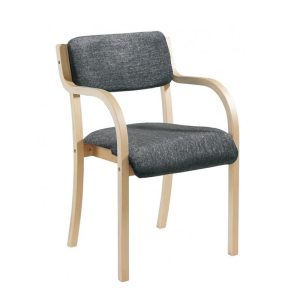 Wooden conference meeting chair with grey fabric upholstery