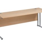 cantilever frame office desk in beech with silver frame.