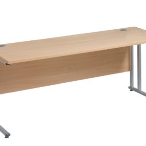 cantilever frame office desk in beech with silver frame.