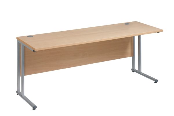 cantilever frame office desk in beech with silver frame.