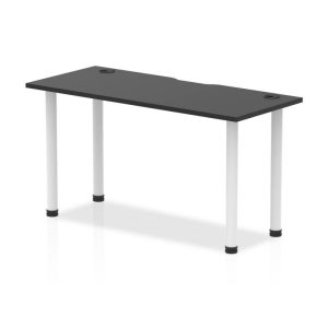 office desk with black desk top and white legs