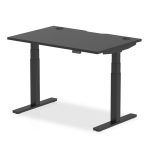 height adjustable desk with black desk top and black leg frame