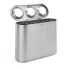 stainless steel office recycling bin with 3 apertures. Top open