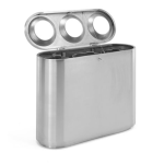 stainless steel office recycling bin with 3 apertures. Top open