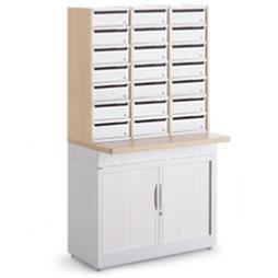 lockable pigeon hole unit with 21 wood compartments. Steek lockable door with post hole