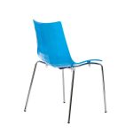 back view of cafe chair blue with chrome frame