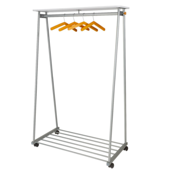 modern coat rail silver with wooden hangers